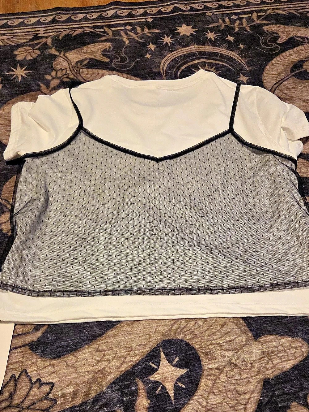 Dazy Mesh Overlay Short Sleeve Top in White & Black NWT